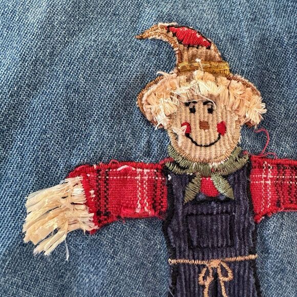 Vintage Cottagecore Fall Autumn Embroidered Patchwork Denim Jacket XL Pumpkin 90 - Picture 11 of 16